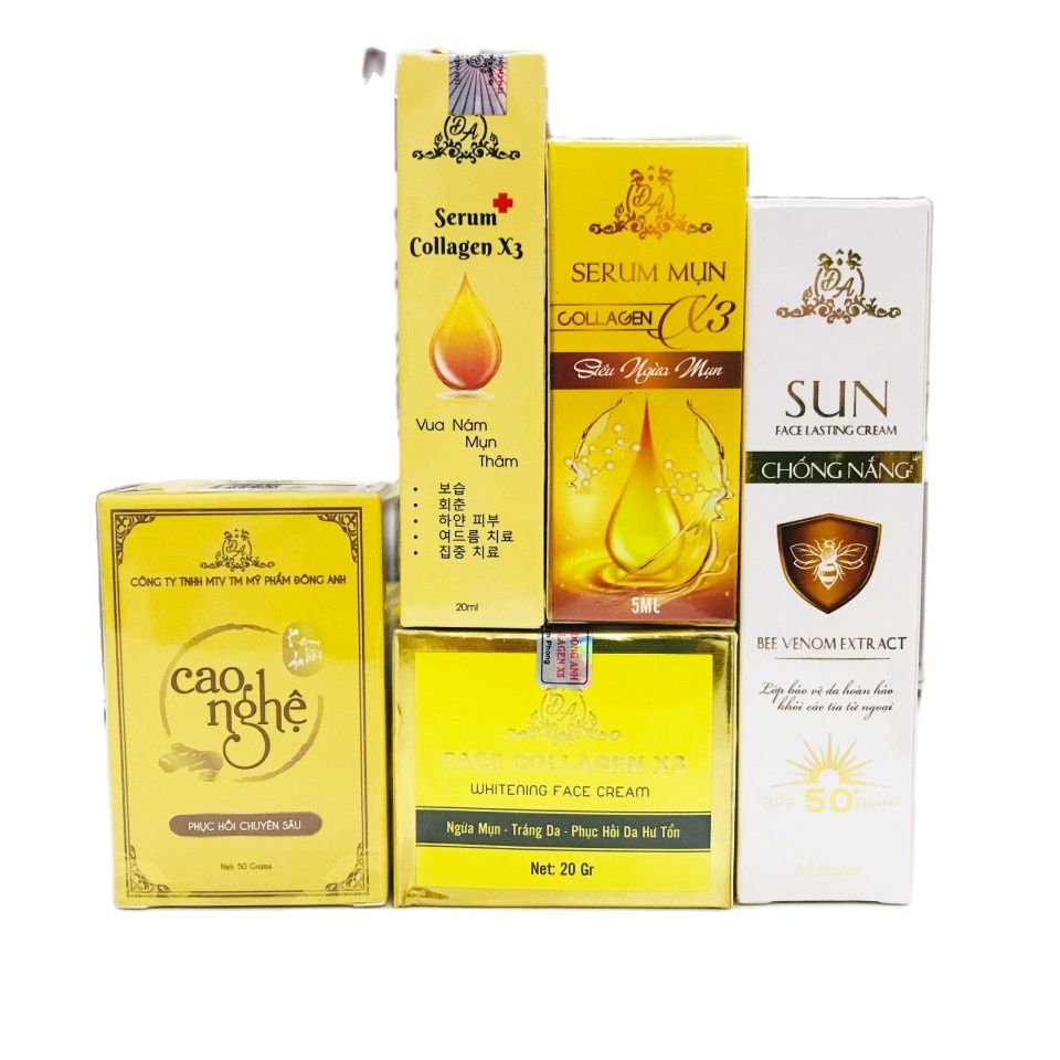 combo Mỹ phẩm đông anh kem face X3 + Chống nắng + Cao nghệ + Serum mụn x3 + Serum nám X3 - Hàng chính hãng mỹ phẩm đông anh