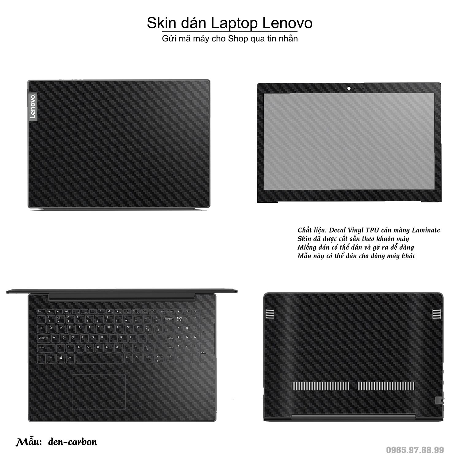 Decal Skin dán Laptop Lenovo mẫu đen carbon
