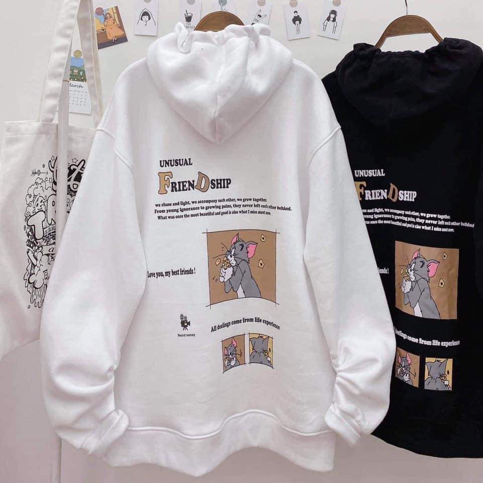 [YoloBoutique] ÁO HOODIE TOM & JERRY UNISEX (ĐEN, TRẮNG)