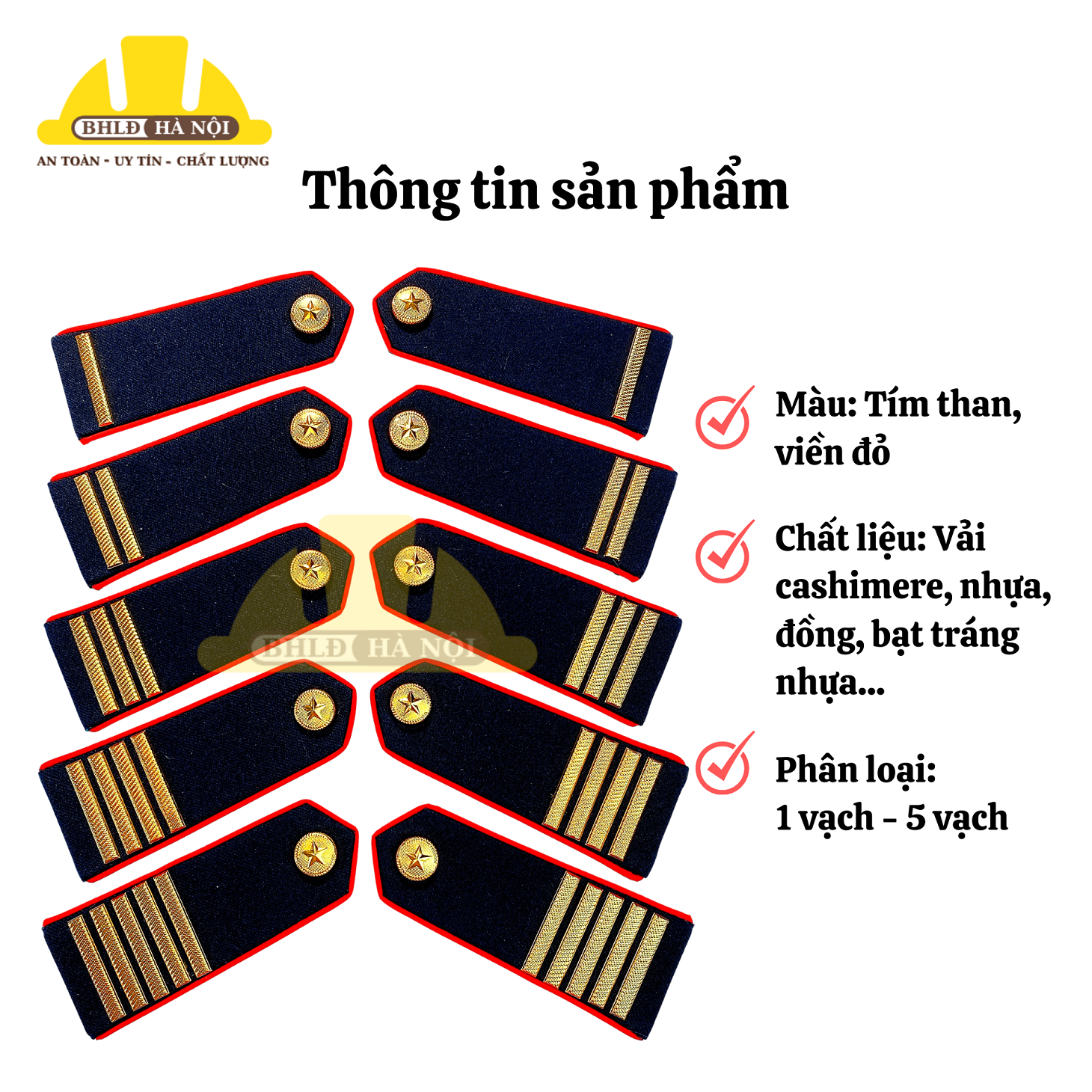 Cầu vai bảo vệ cao cấp viền đỏ (cúc gạch đồng)