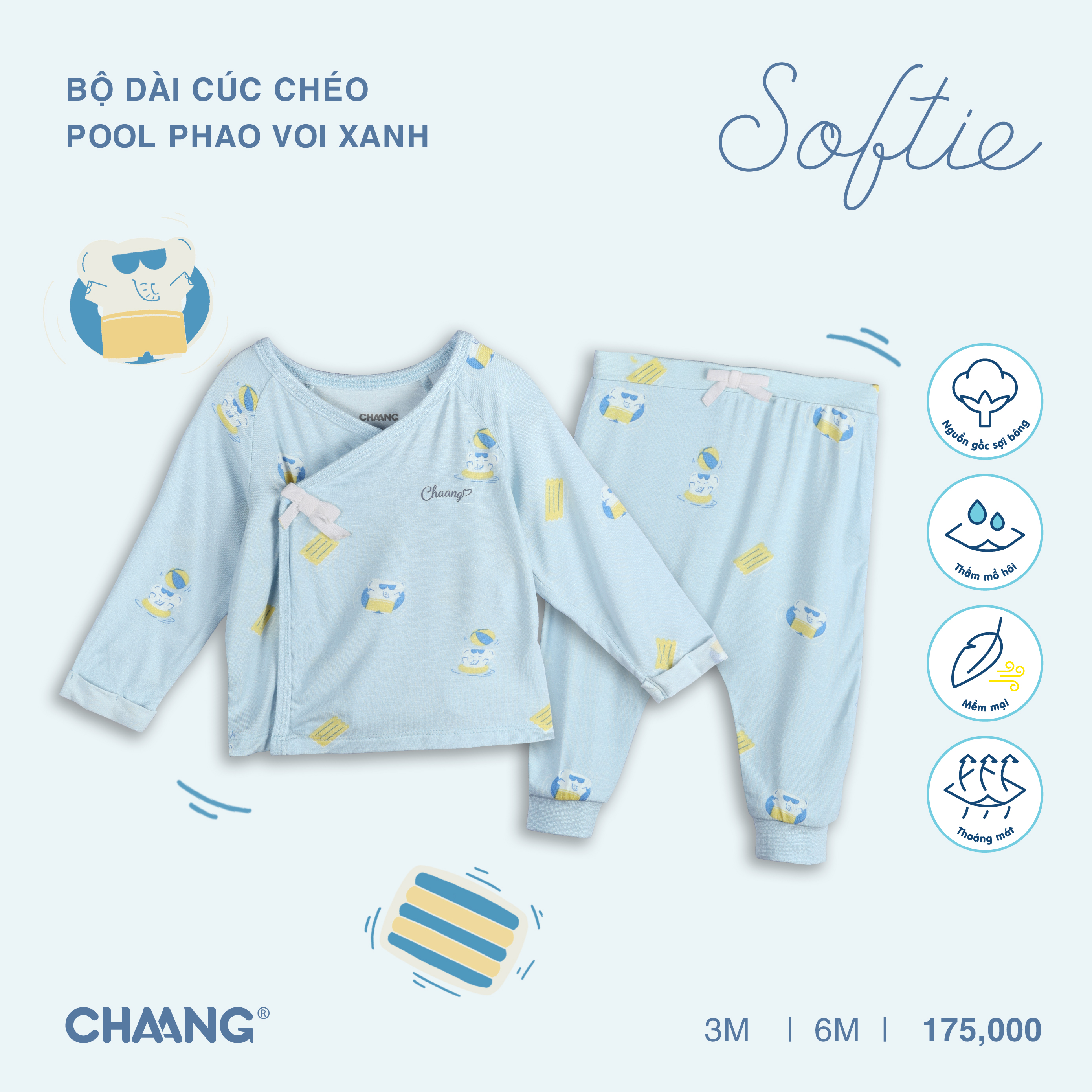 [CHAANG] Bộ dài cúc chéo sơ sinh Pool Chaang