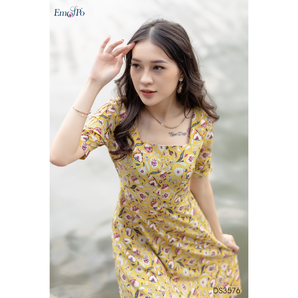 Đầm Xòe Chấm Bi, Cổ Vuông Emspo Ds3576