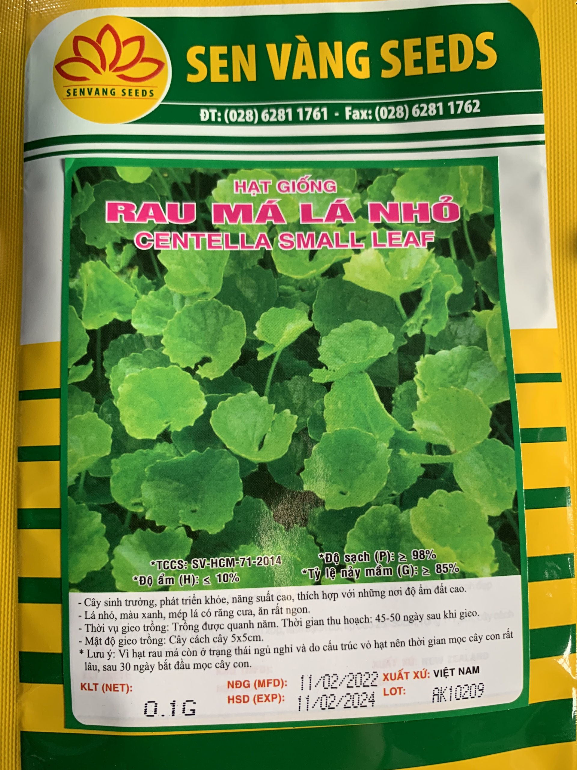 Hạt giống rau má lá nhỏ gói 0.1gr - sen vàng seeds
