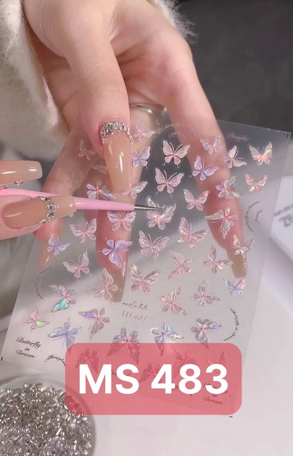 Miếng dán hình cánh bướm lụa 5D - sticker trang trí móng tay đẹp lạ