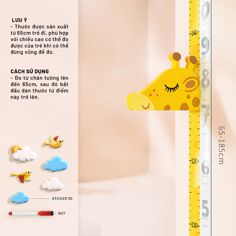 THƯỚC ĐO CHIỀU CAO DÁN TƯỜNG CHO BÉ KÈM DECAL TRANG TRÍ (Nhiều Mẫu)