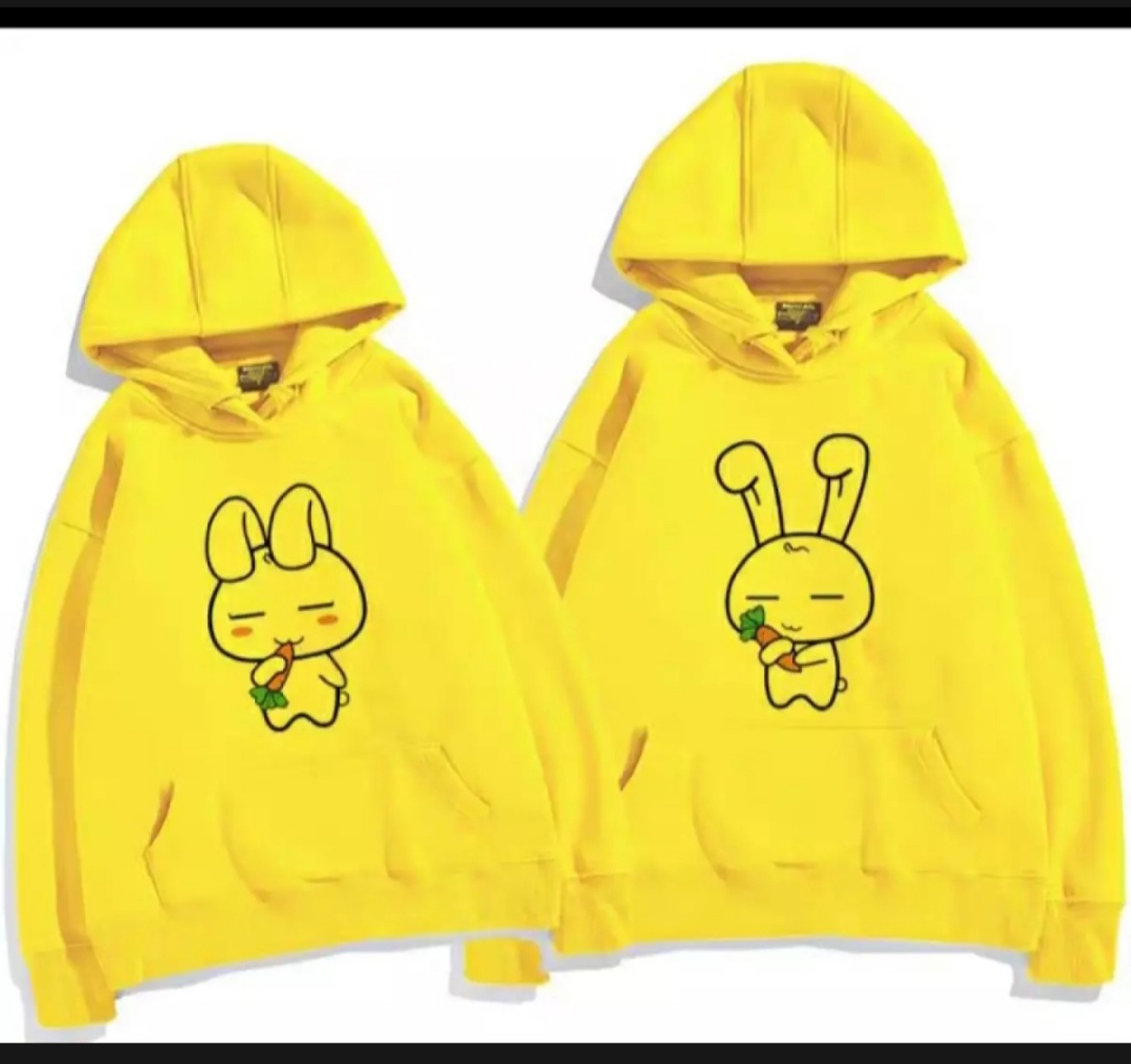 Sét áo đôi nan nũ hoodie in hình chú thỏ ăn cà rốt siêu đáng yêu
