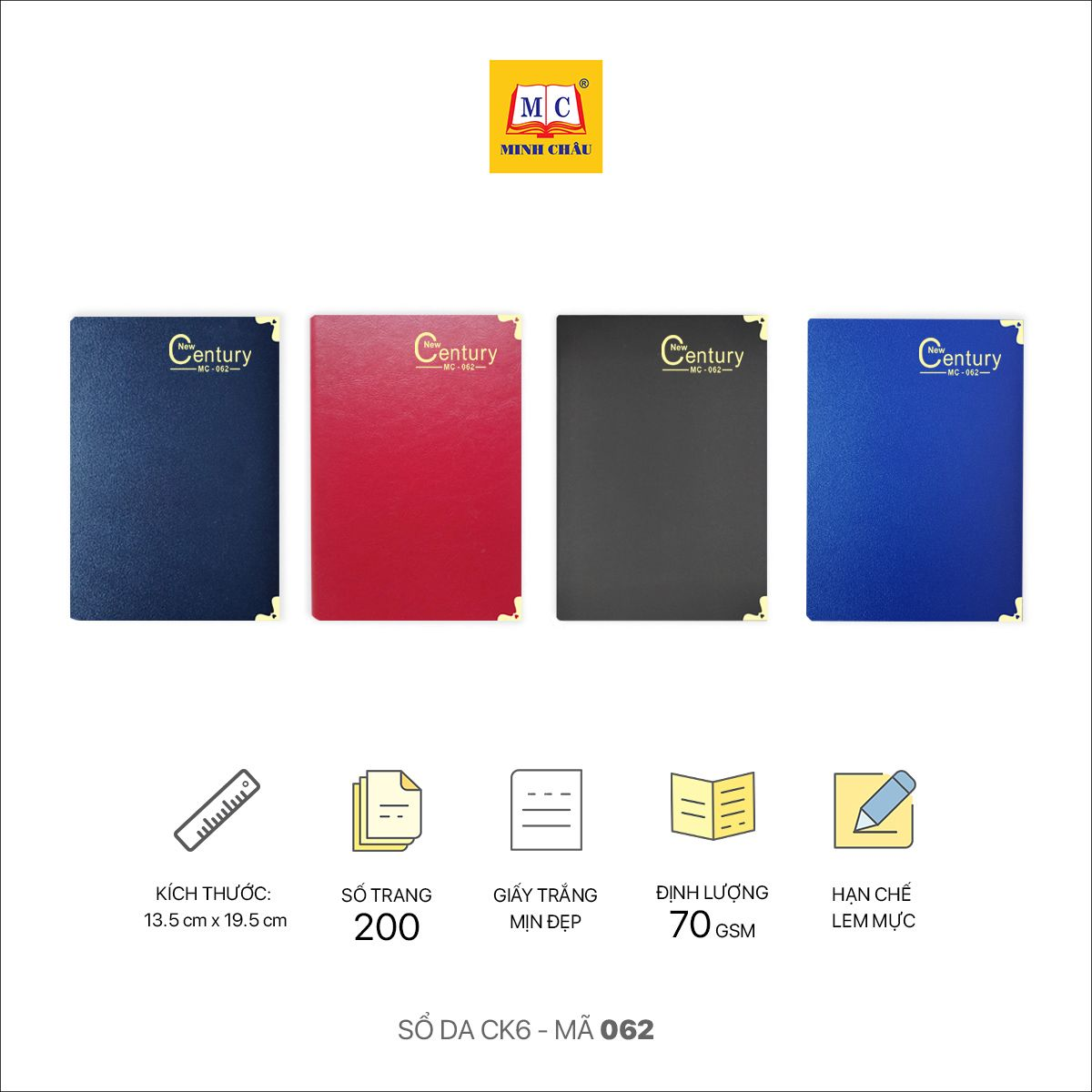 Sổ Da Minh Châu CK6 nẹp góc đồng, cứng cáp, chắc chắn