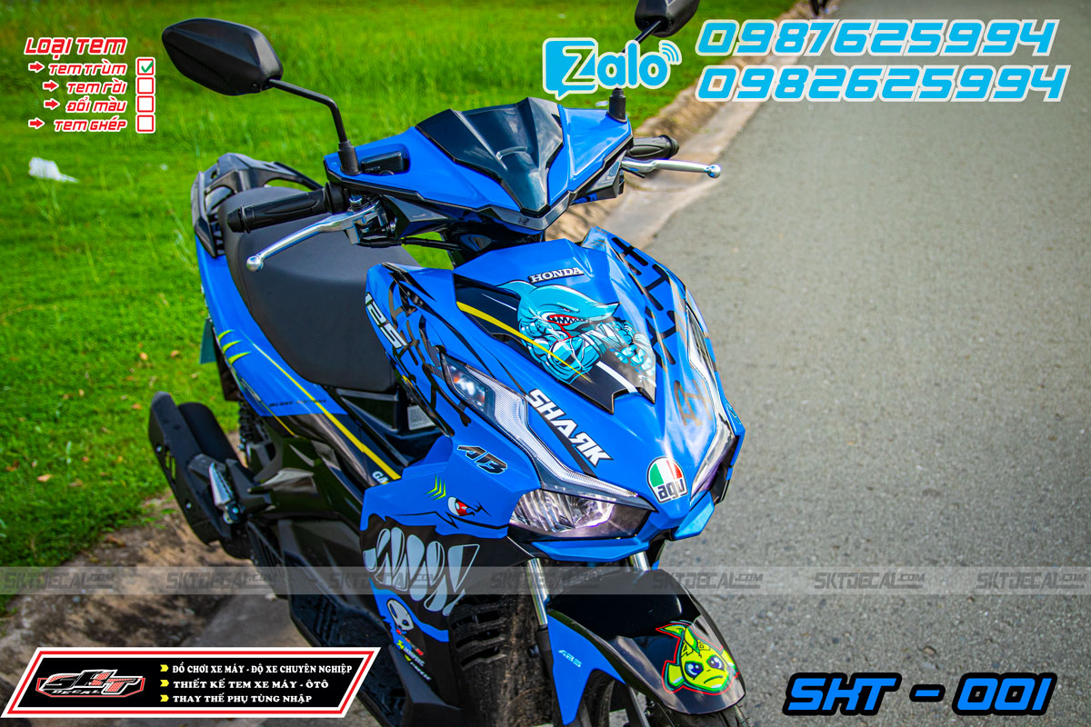 tem trùm airblade 2020 xanh đen cá mập