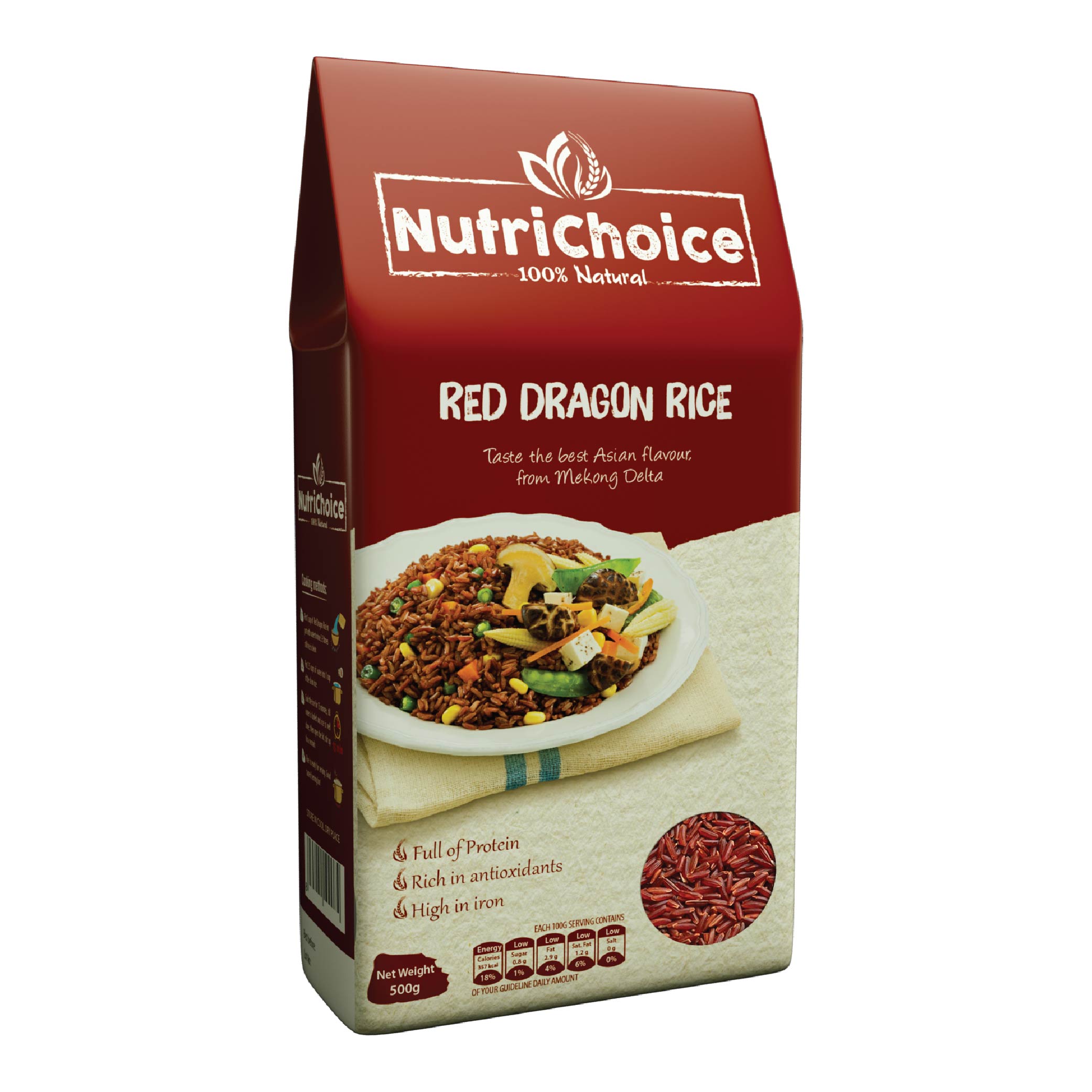 Gạo lức đỏ dinh dưỡng - Gạo Huyết Rồng Nutrichoice 500gr - Cơm mềm dễ ăn