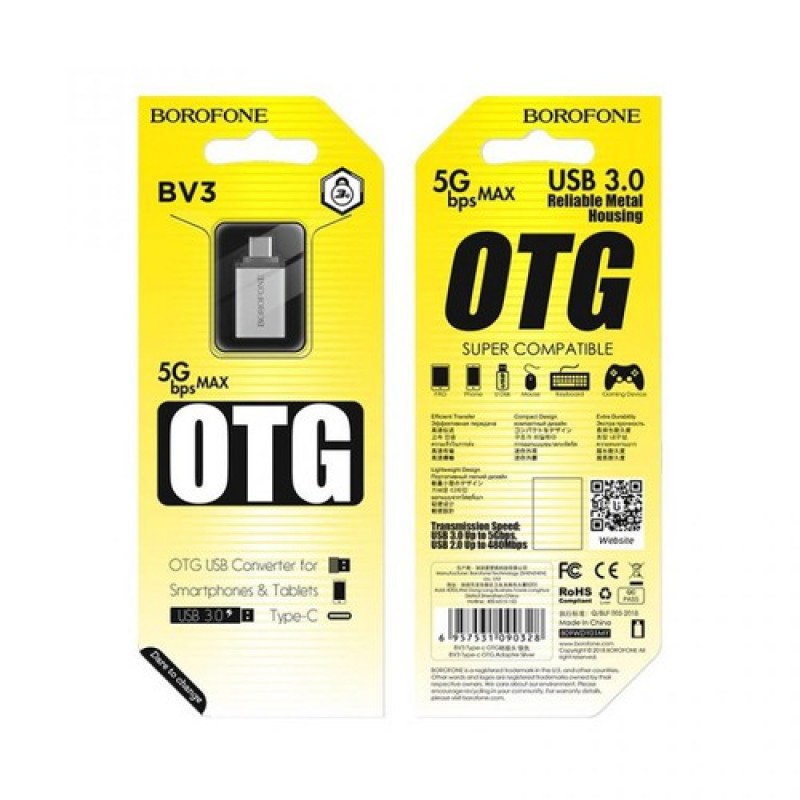 Bảng giá Đầu Chuyển OTG TYPE-C, Đầu chuyển borofone BV3 OTG USB sang Type-c chính hãng, Đầu Cáp Chuyển OTG BOROFONE BV3 USB-A Sang Type-C, USB 3.0 Phong Vũ
