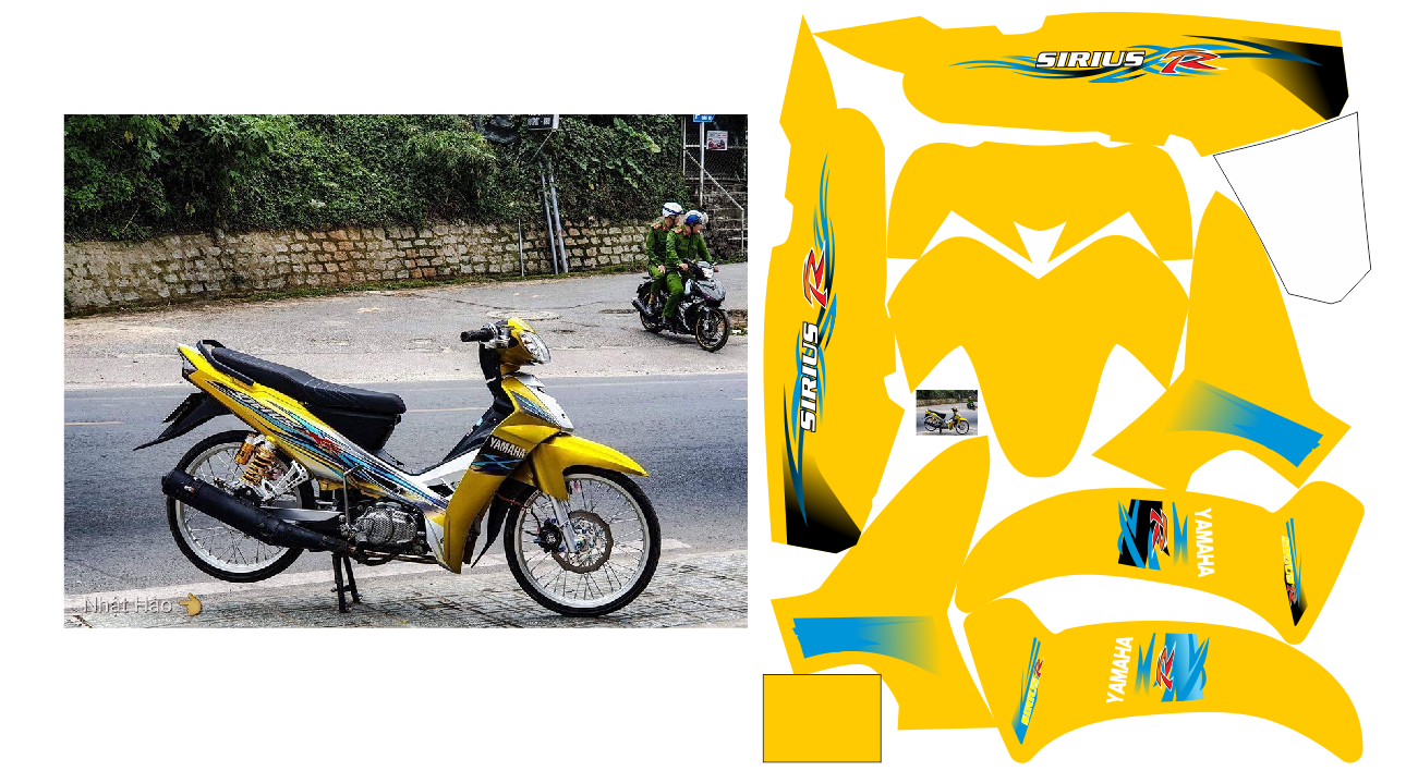 tem trùm xe sirius vàng spark nano - Tem xe máy thiết kế theo yêu cầu  - tem trùm xe máy sirius đẹp và chất