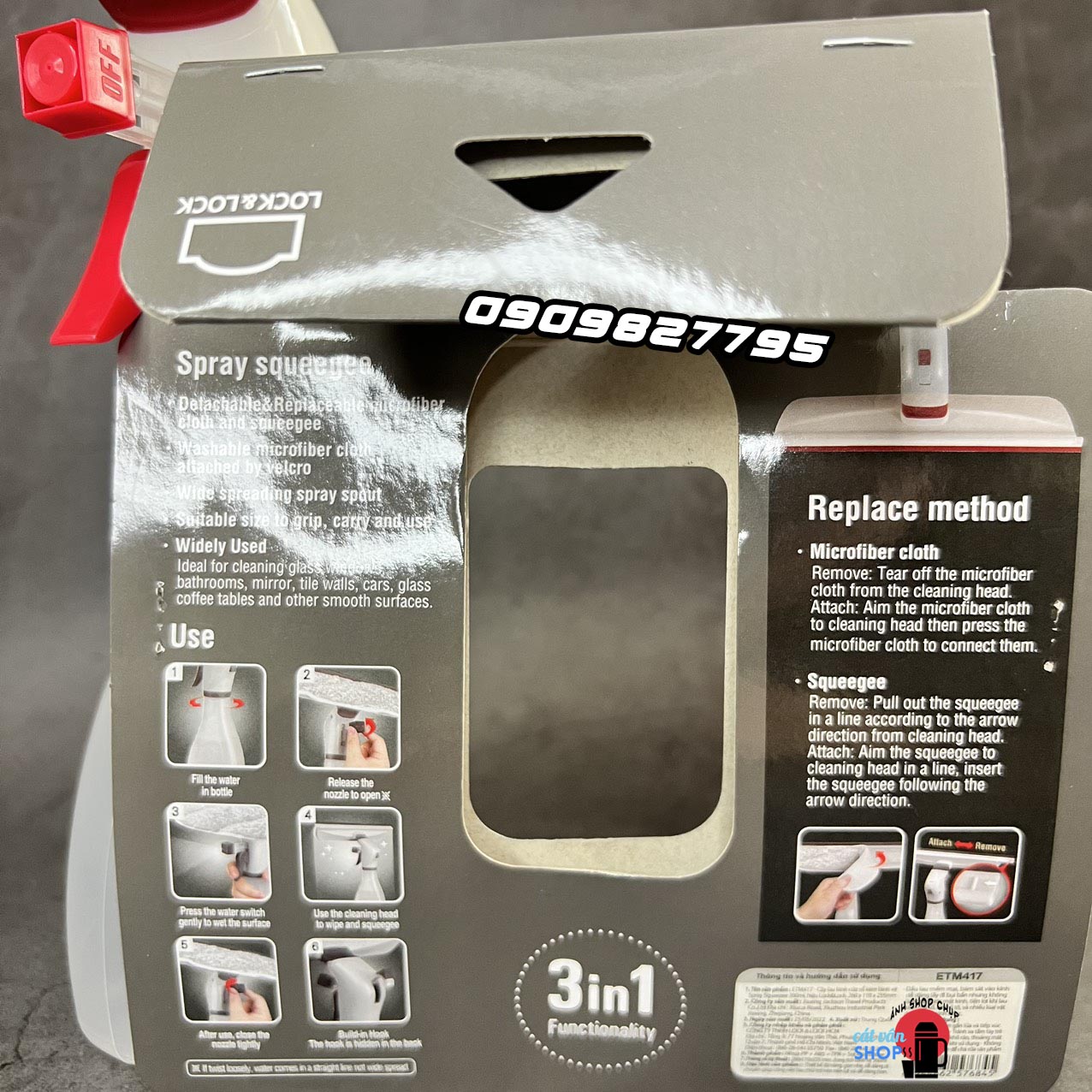 Cây Lau Kính Cửa Sổ Kèm Bình Xịt Spray Squeezee Lock&Lock ETM417