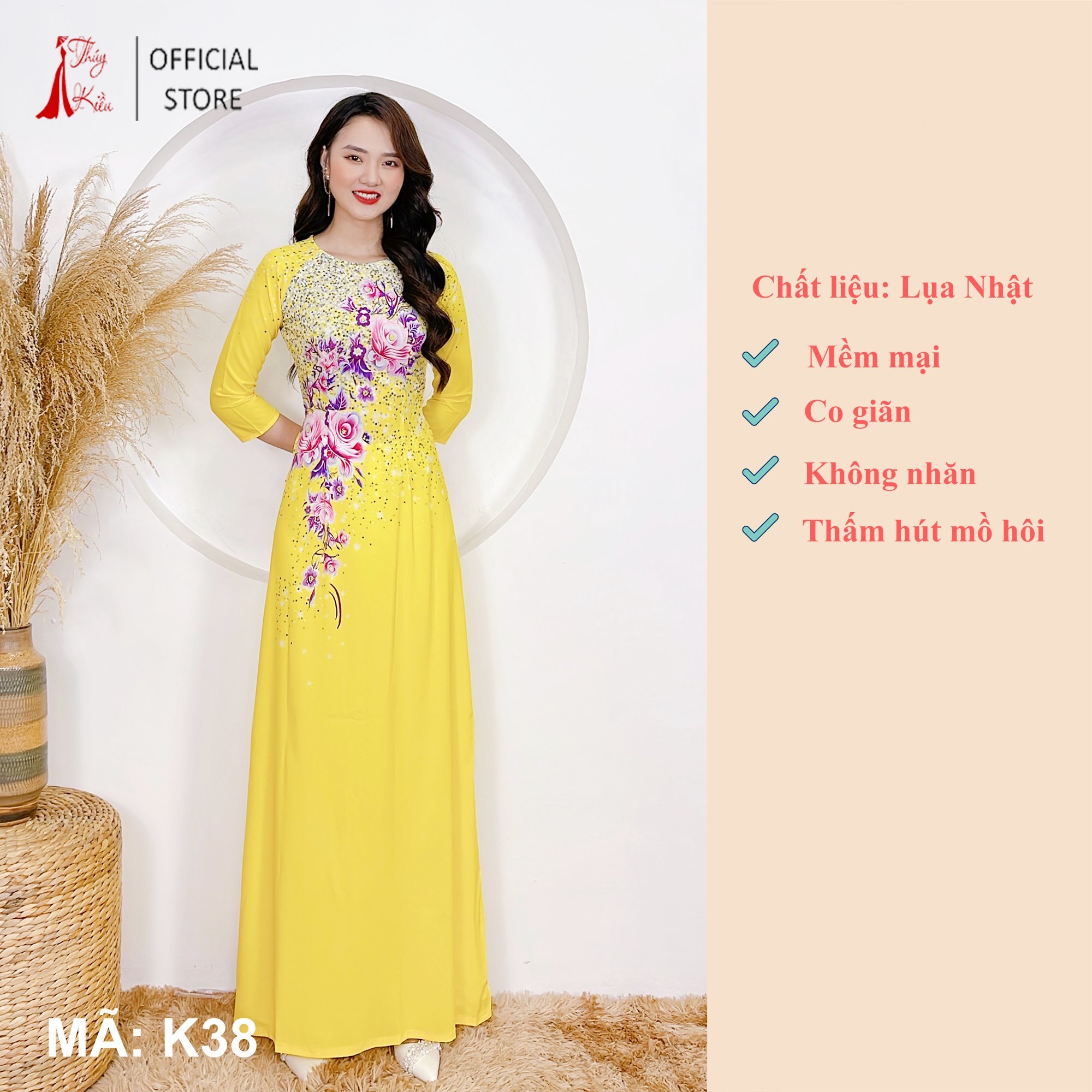 Áo dài nữ may sẵn trung niên thiết kế đẹp cách tân tết vàng K38 Thúy Kiều mềm mại, co giãn, áo dài giá rẻ