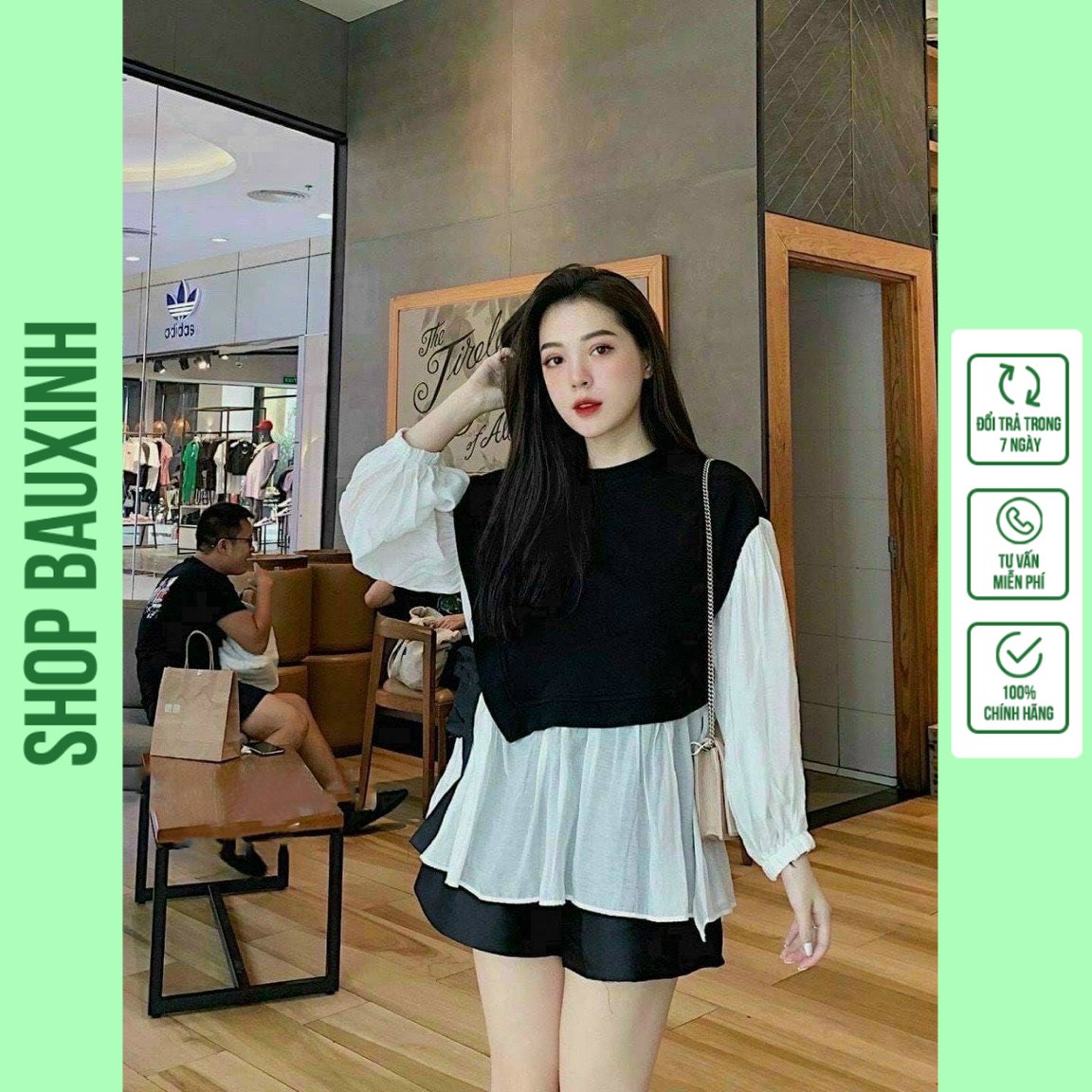 Áo bầu thu đông công sở, áo bầu dài tay baby doll thiết kế chất côtton phối sơ mi đẹp