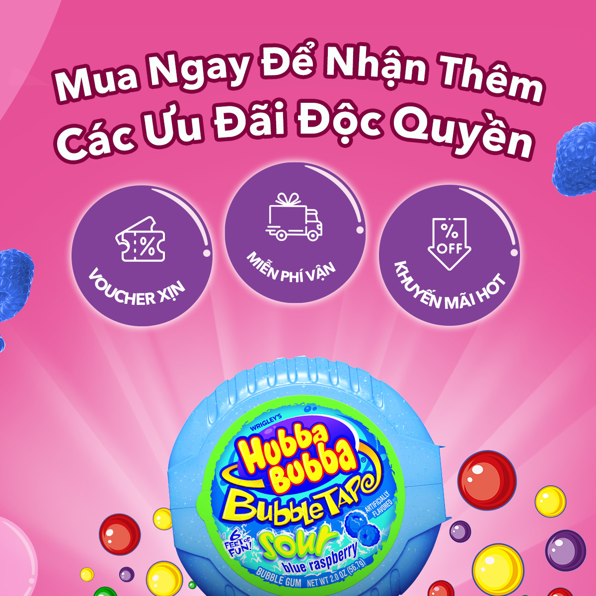 Combo 2 hộp kẹo Sing-gum Hubba Bubba vị mâm xôi