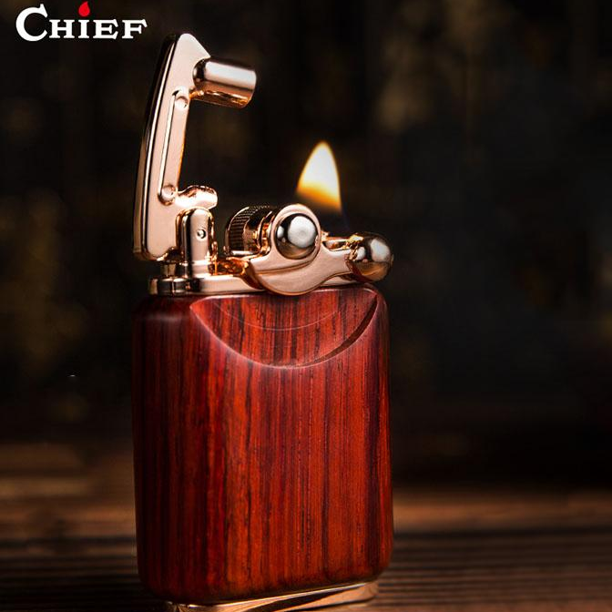 Hộp Quẹt Bật Lửa xăng đá Chief CF-018 phiên bản gỗ, kiểu dáng cổ điển sang trọng - nhiều màu
