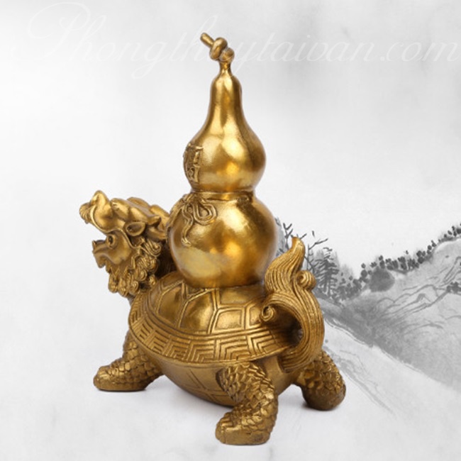 Tượng đồng Long Quy cõng Hồ Lô 11.5cm (trấn sát, trừ tà, bình an, ...)