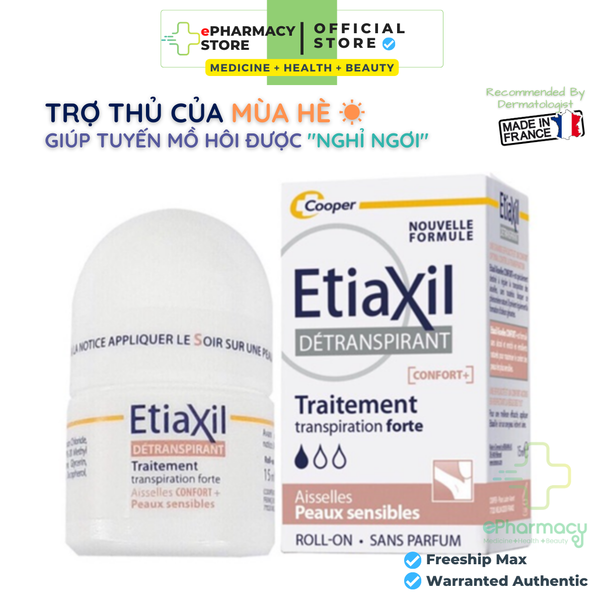 Lăn nách Etiaxil Nâu khử mùi mồ hôi cho da siêu nhạy cảm hiệu quả - Lăn nách Etiaxil Pháp 15ml