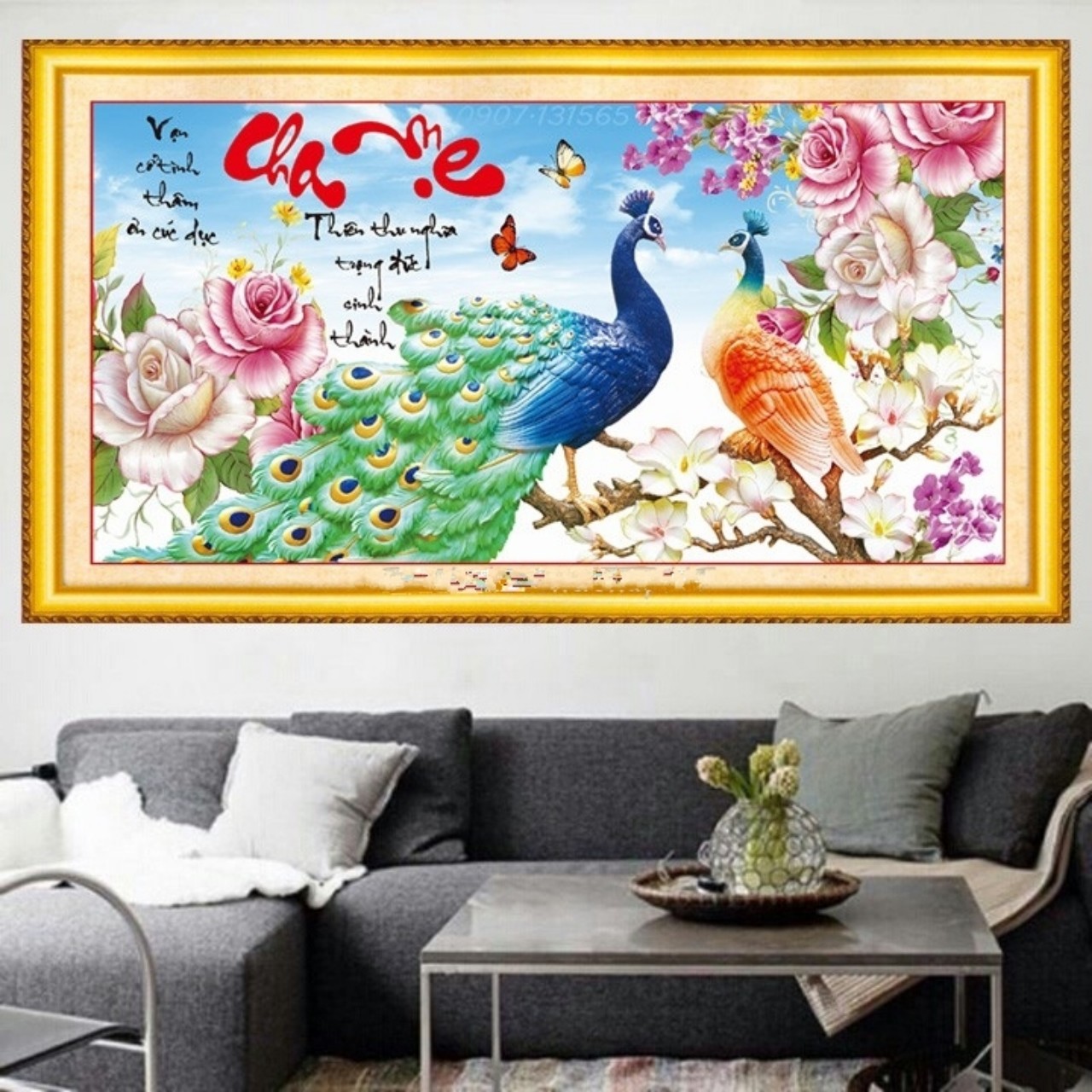 TRANH THÊU 3D CHA MẸ 83x43cm