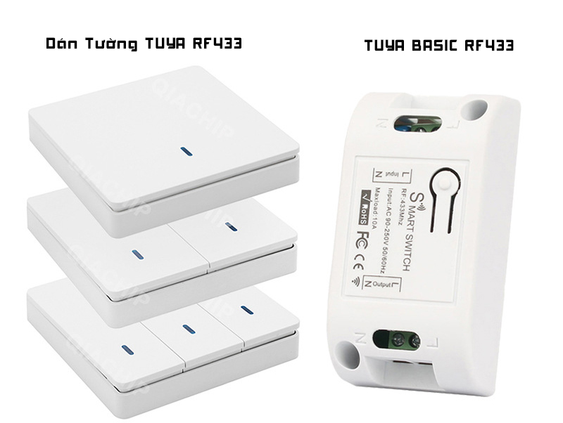 Công Tắc Thông Minh TUYA BASIC RF433mhz + Công Tắc Dán Tường TUYA RF433mhz