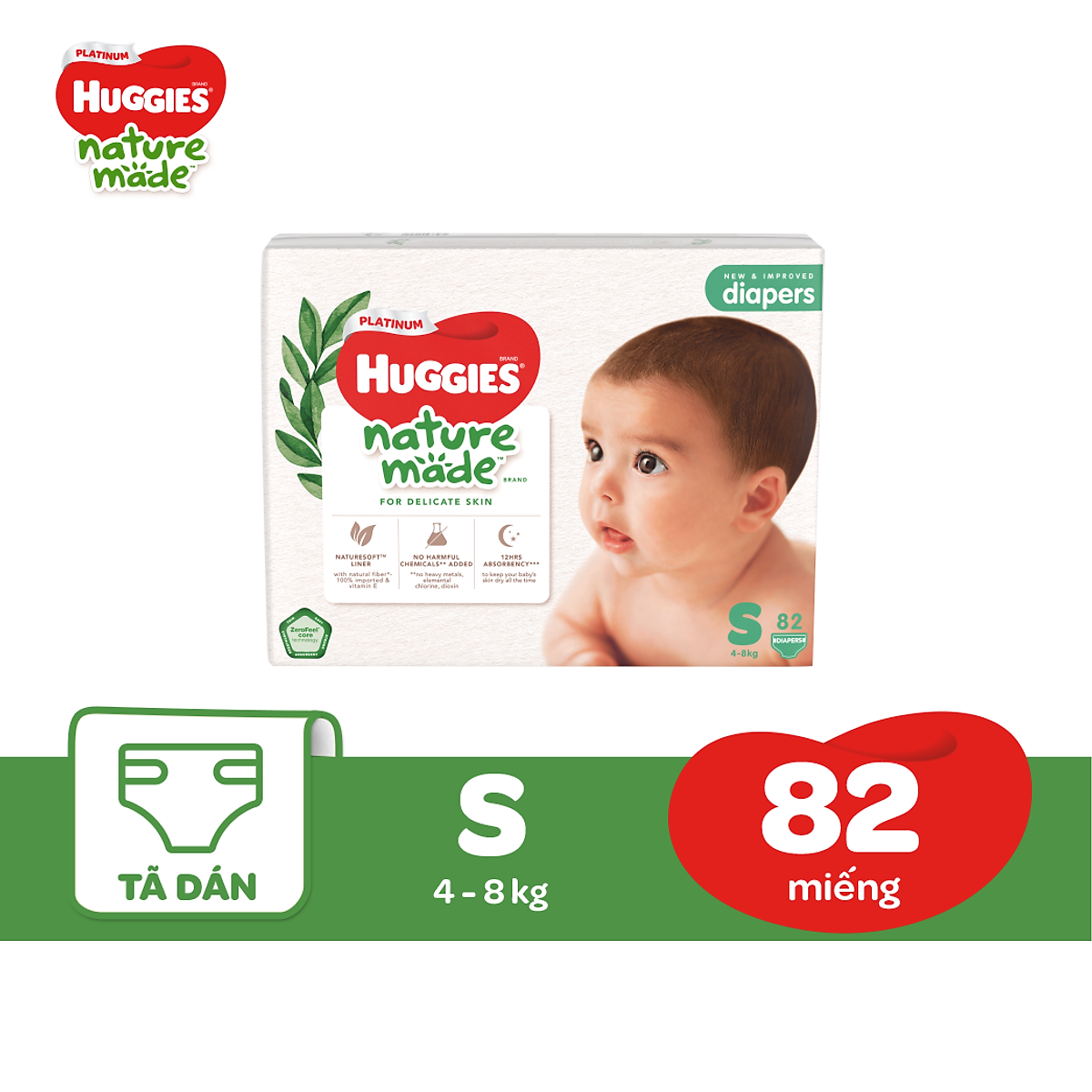 [ Hàng xả kho ] Tã Dán Siêu Cao Cấp Huggies Platinum Naturemade S82 (82 Miếng)