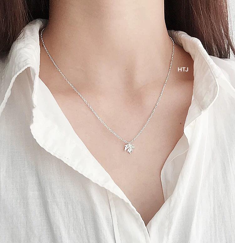 Dây chuyền nữ thời trang kèm mặt chiếc lá cá tính chất liệu bằng bạc s925 SA016