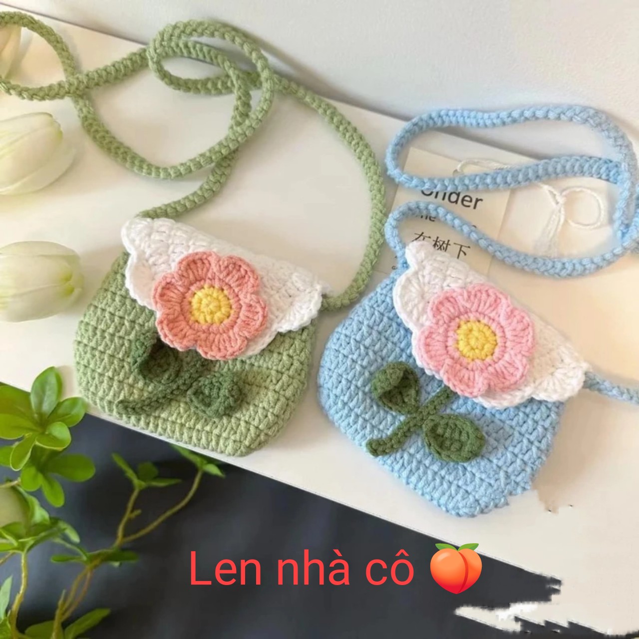 túi hoa đeo chéo dễ thương bằng len handmade