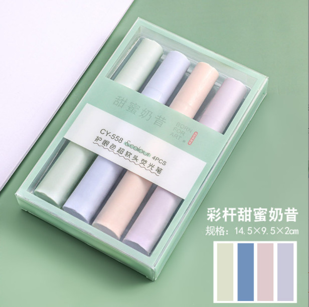Set 4 bút dạ quang, bút hightlight, bút đánh dấu dáng trụ tròn nhỡ tông pastel cực xinh LILA S4BNTRU