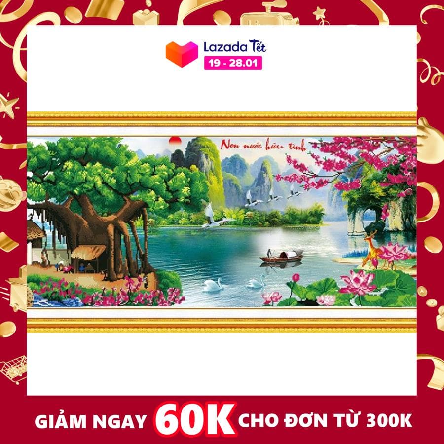 tranh đính đá NON NƯỚC HỮU TÌNH VS204 kích thước 112x55 Giá rẻ