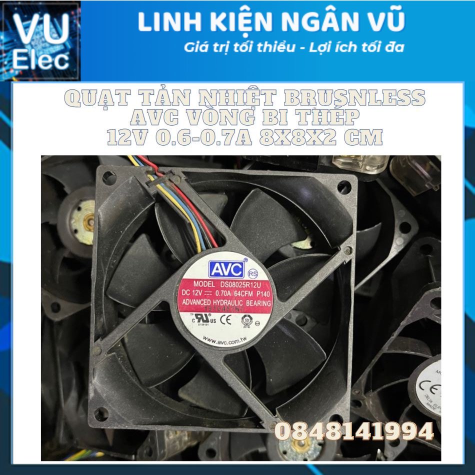 Quạt tản nhiệt tháo máy chính hãng avc 12v 0.6-0.7a 8x8x2.5cm