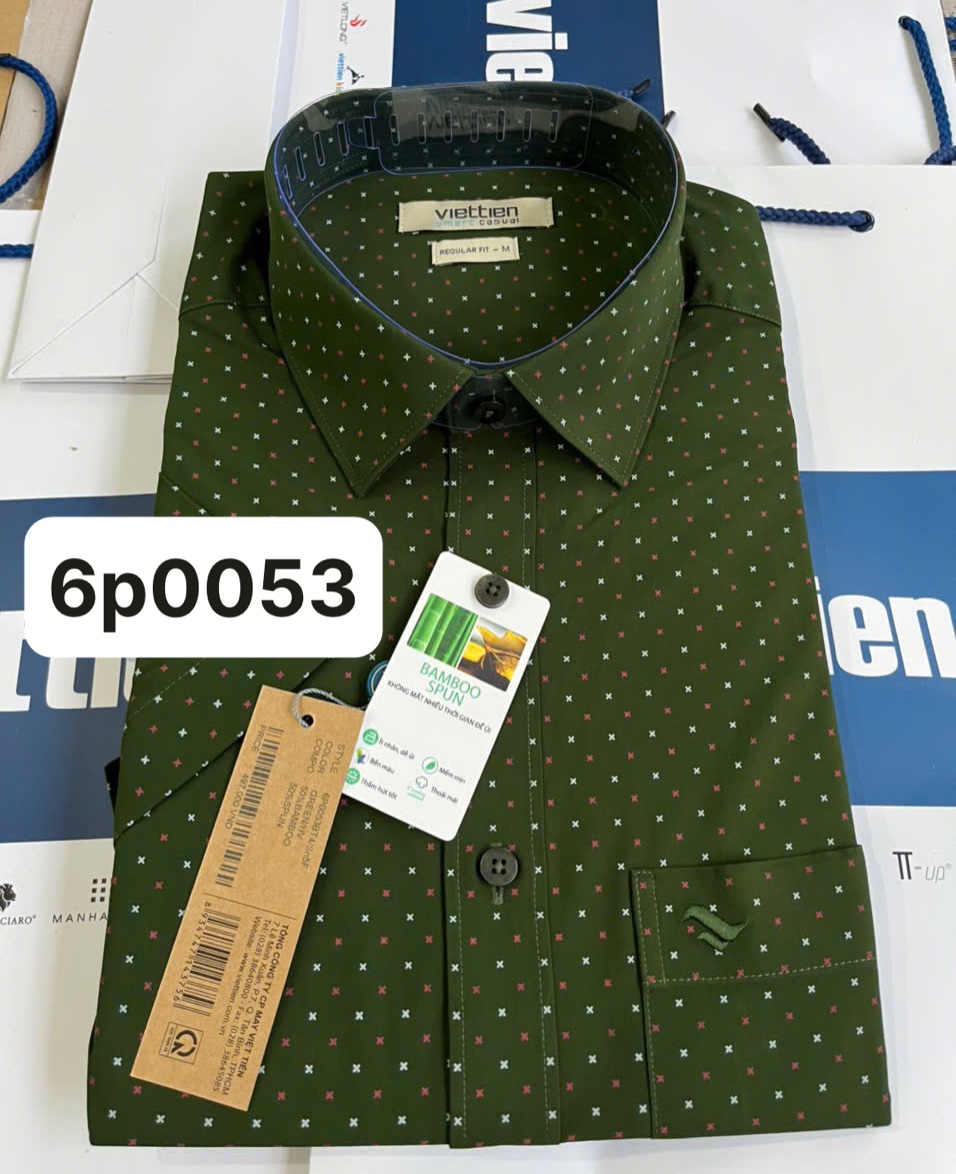 Áo sơ mi việt tiến vạt ngang giá mác 497k sale 277K form regular fit