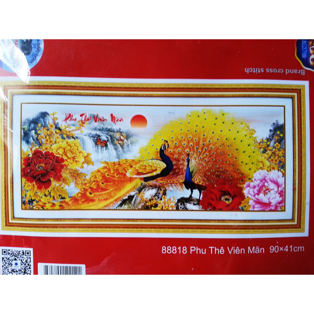 tranh thêu chữ thập đôi công Phú Quý Bình An hoa khai phú quý gia hoà vạn sự hưng nhiều mẫu