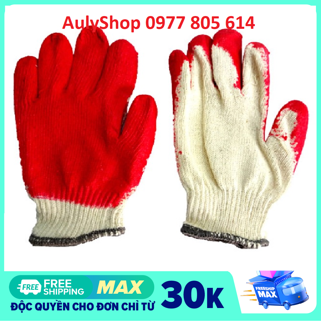 [100 ĐÔI] Combo 100 đôi găng tay len phủ sơn đỏ dày đẹp, găng tay bảo hộ lao động, bao tay lao động