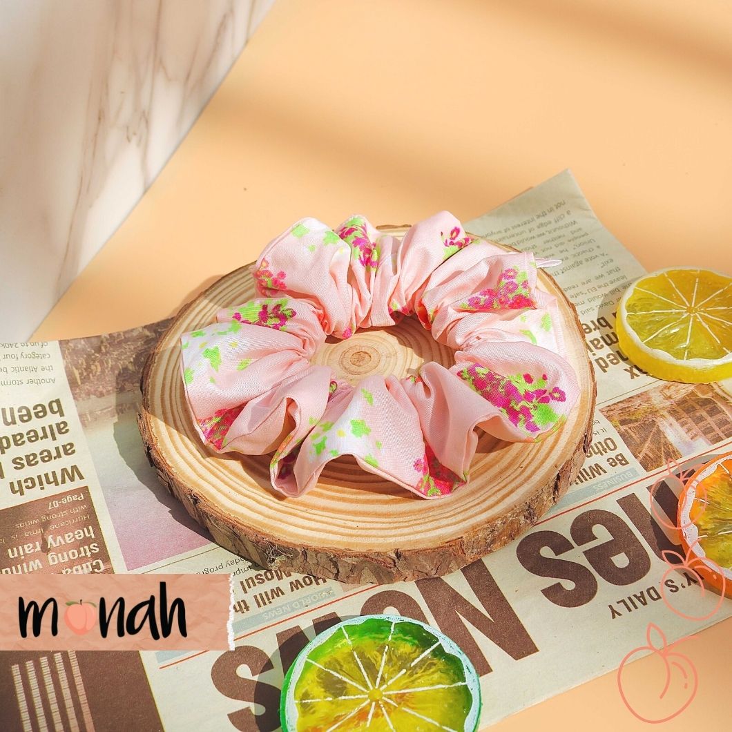 [HCM]Combo 3 Cột Tóc Buộc Tóc Scrunchie Màu Hồng Pastel Sọc