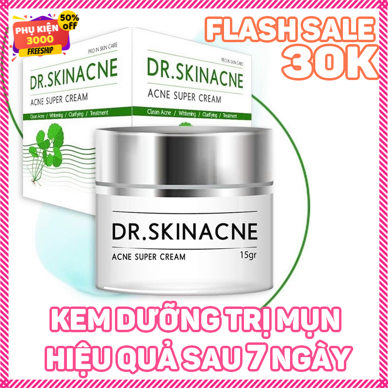 Kem dưỡng da DR SKINACNE SUPER CREAM xoá mụn cám, mụn bọc, mụn ẩn và tàn nhang, sẹo thâm ,se khít lỗ chân lông an toàn hiệu quả với tinh chất nghệ, rau má, dầu tràm và mật ong hiệu quả sau 7 ngày sử dụng giá rẻ