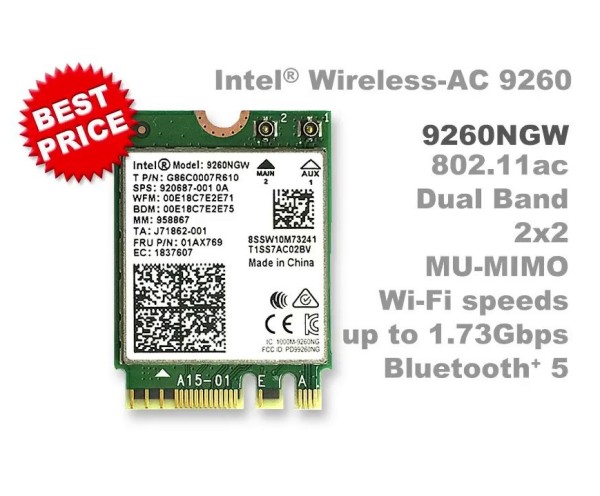 Bảng giá Card WiFi Bluetooth Intel AC 9260 NGW, Mu Mimo, khe lot chuẩn M2 NGFF - Thiết bị mạng không dây Wireless 2.4G 5G Phong Vũ