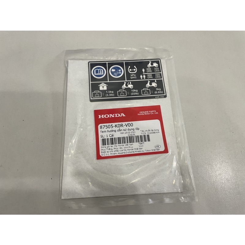 Tem Thông Số Lốp SH 2020  honda