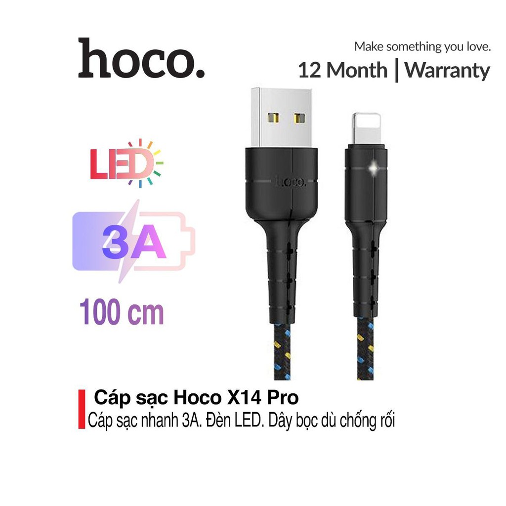 Cáp sạc lightning hoco x14 pro cho iphone xs max iphone 11 iphone 11 pro max hỗ trợ sạc nhanh 3a max - led báo sạc