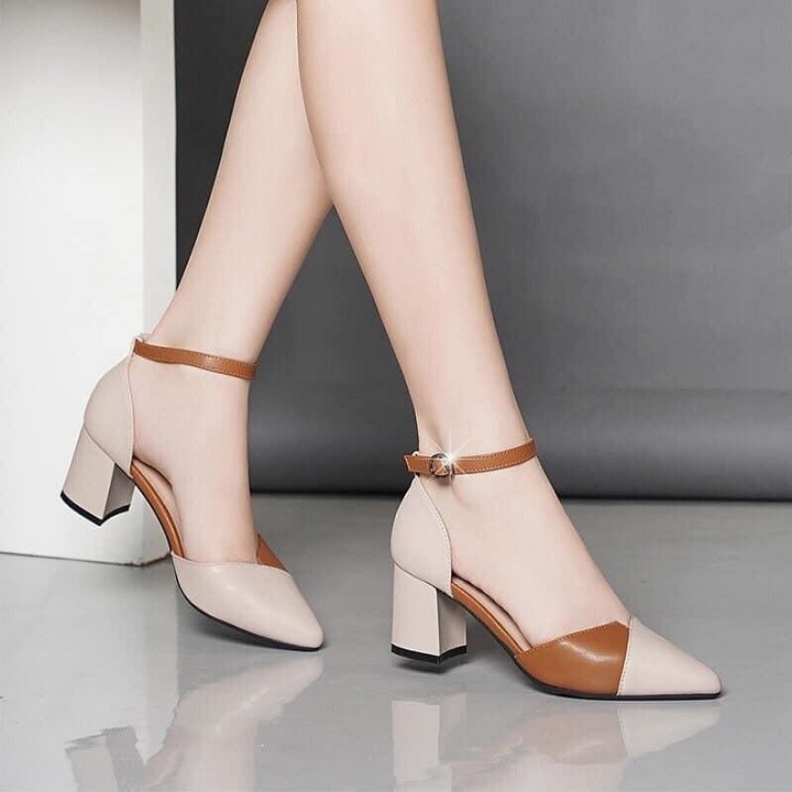 Sandal nữ 5p gót vuông , giày nữ 5p cao gót phối màu cực xinh