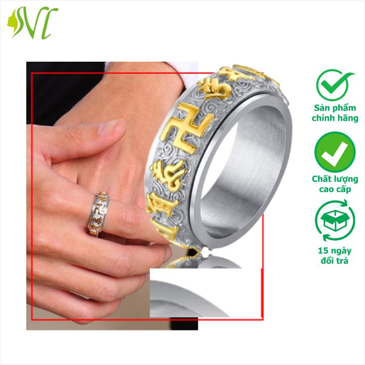 Nhẫn phong thuỷ nam mạ vàng 24k OM MANI PADME HUM nhẫn phong thuỷ đẹp không đen không gỉ xài nước tốt Người Đẹp Vì Lụa