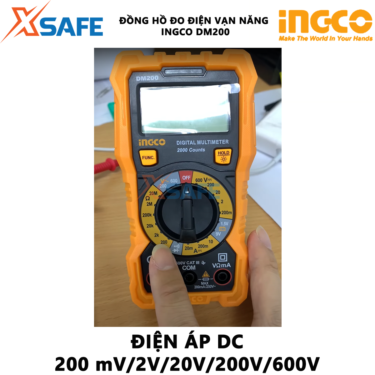 Đồng hồ vạn năng INGCO DM200 | Đồng hồ đo điện vạn năng Điện áp DC 200mV/2V/20V/200V/600V Điện áp AC 200V/600V Dòng điện DC 200A/2mA/20mA/200mA/10A đo được dòng điện DC, điện áp AC/DC, điện trở...