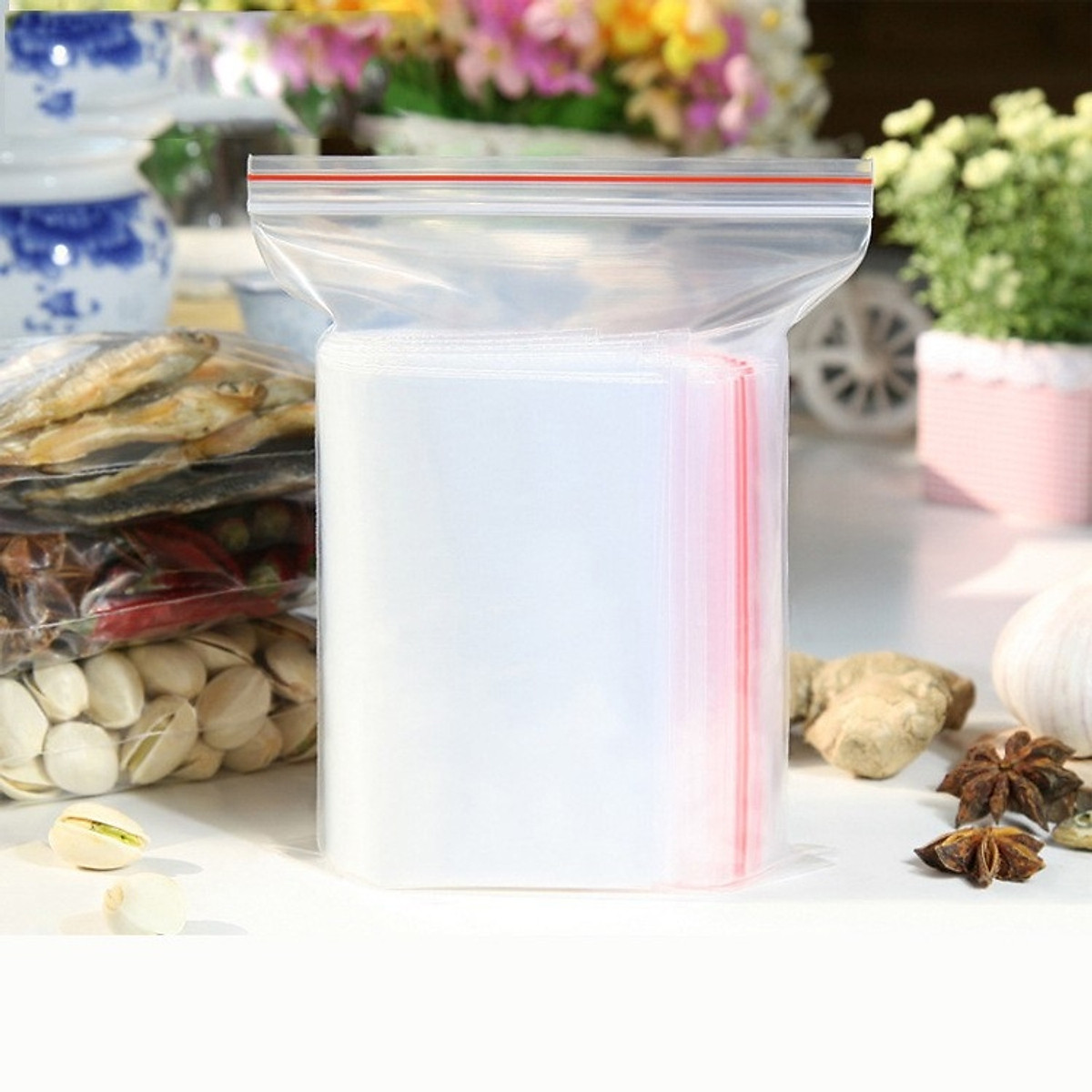 100gr túi zip chỉ đỏ các loại size