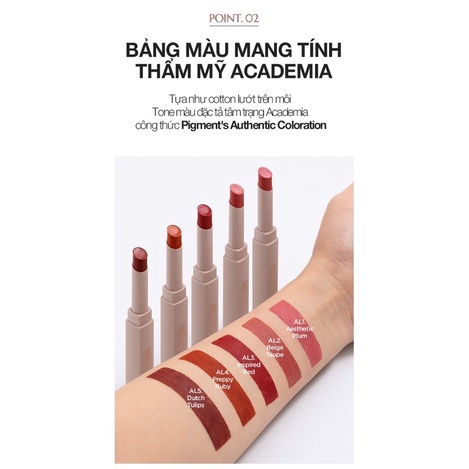 [HOÀN TIỀN 15%]Son Thỏi Lì, Lên Màu Chuẩn, Mịn Mượt Nhẹ Môi Merzy Academia Cotton Lipstick 1.8g