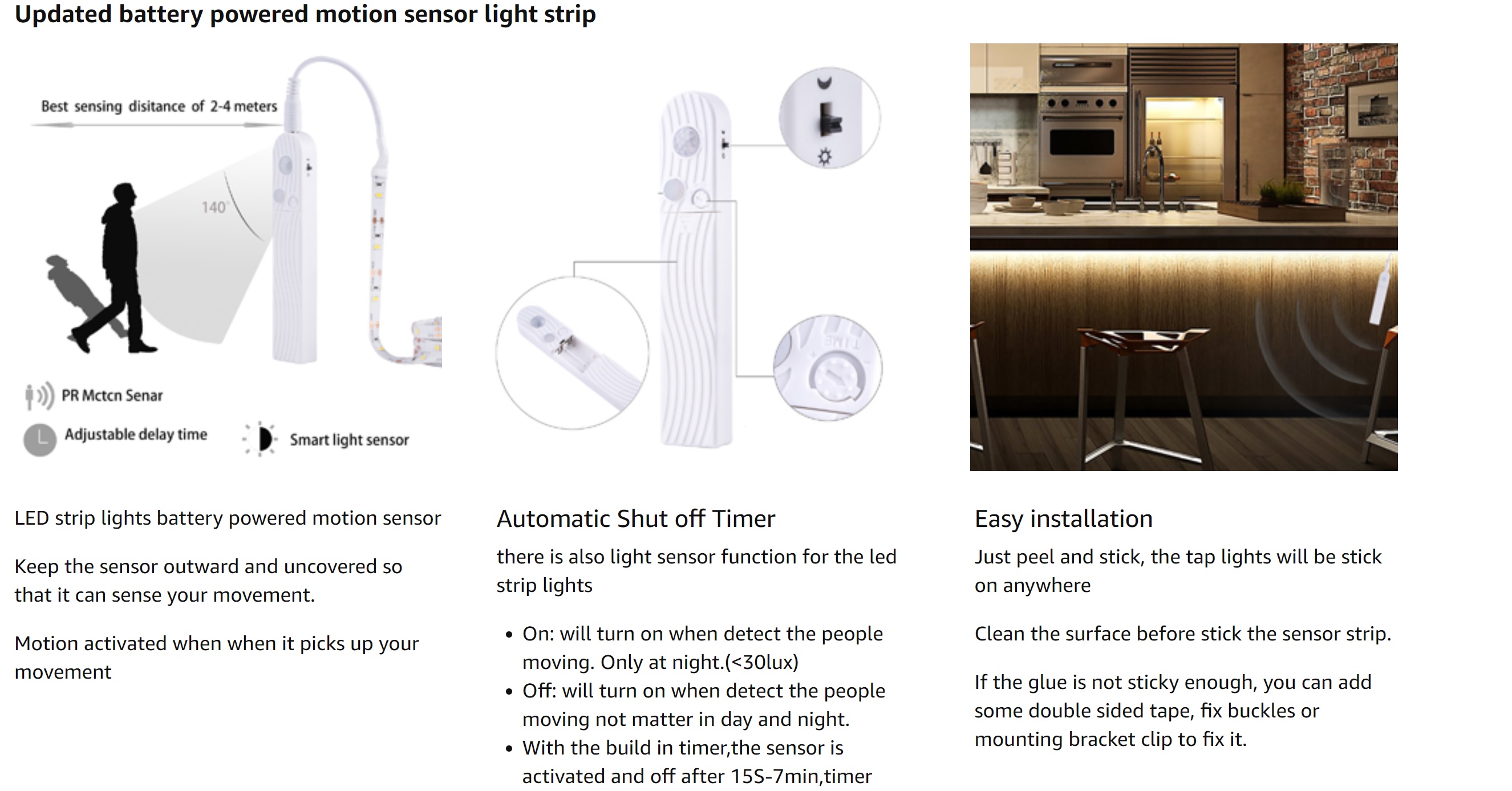 [HCM]Battery Powered LED Strip Motion Sensor Night Light