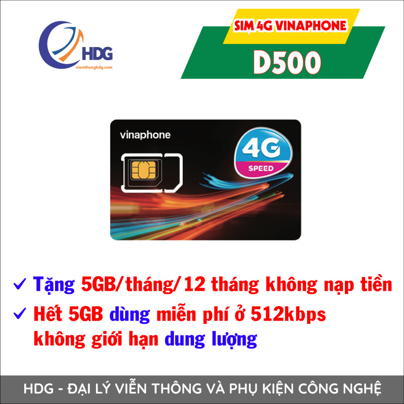Sim 4g Vinaphone Gói D500 5gb/Tháng Trọn Gói 12 Tháng Không Cần Nạp Tiền - viễn thông HDG
