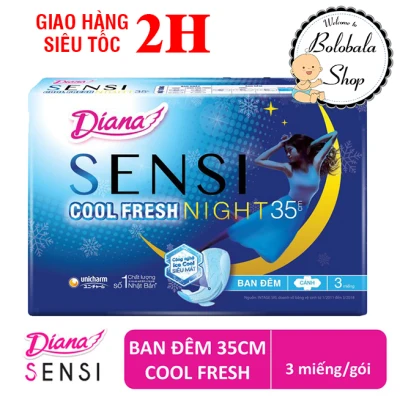 Băng vệ sinh Diana Sensi Cool Fresh Night gói 3 miếng 35cm/ gói 4 miếng 29cm - hàng khuyến mãi