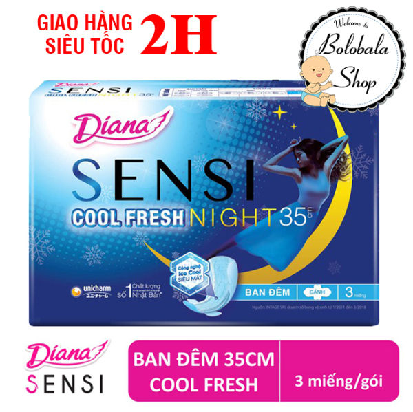 Băng vệ sinh Diana Sensi Cool Fresh Night gói 3 miếng 35cm/ gói 4 miếng 29cm - hàng khuyến mãi cao cấp
