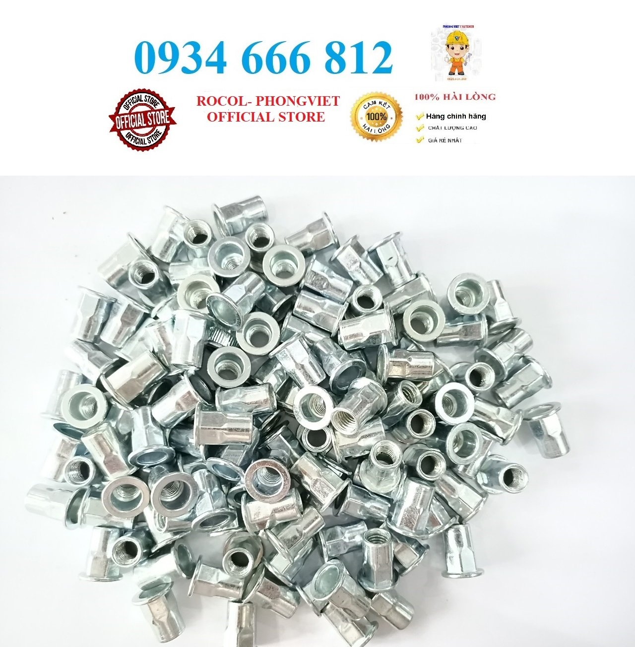Combo 50c Ốc tán rút nửa lục M8 thép mạ