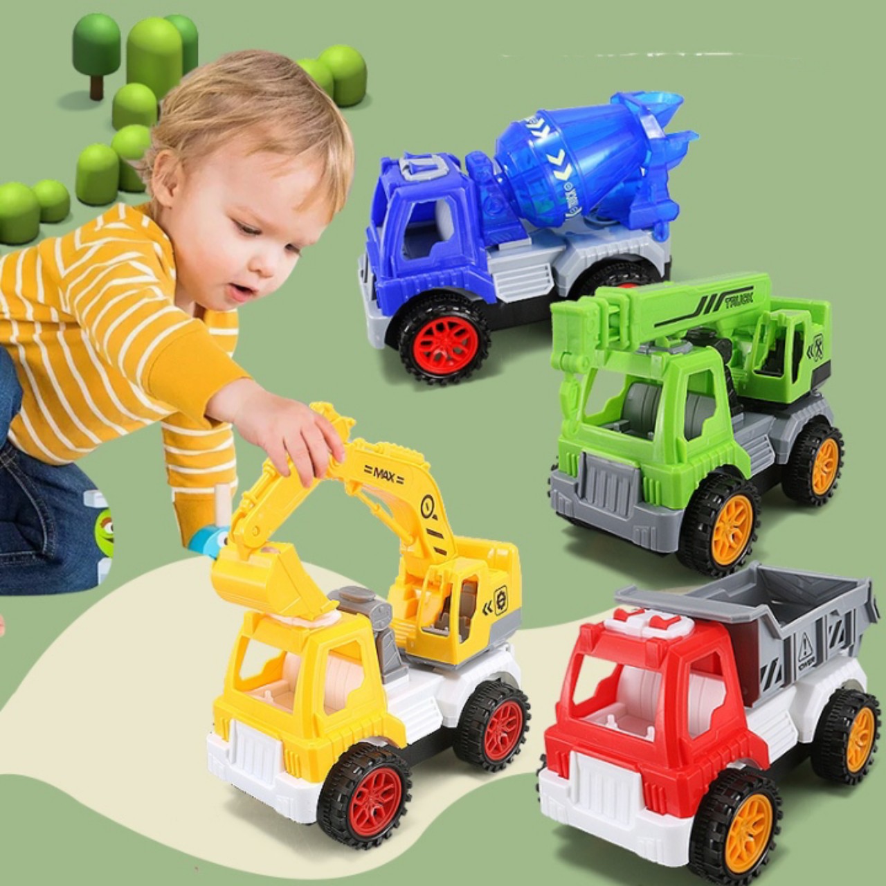 Bộ Túi 4 Xe Công Trình 4 Màu Cho Bé