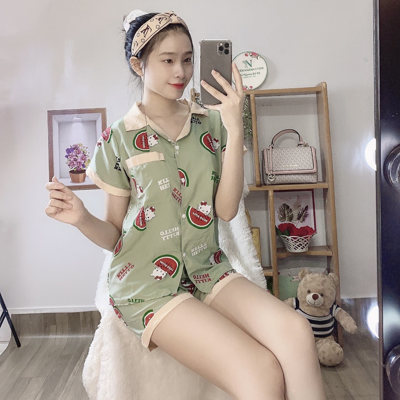 ĐỒ BỘ NGẮN MẶC NHÀ CHẤT VẢI KATE LỤA DƯỚI 55KG